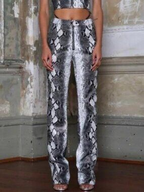 I.AM.GIA Brandy Black Faux Snake Leather Pants High Rise Bootcut Leg